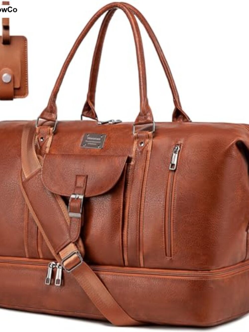 Faux Leather Travel Duffel Weekender Overnight Bag Shoes Compartment